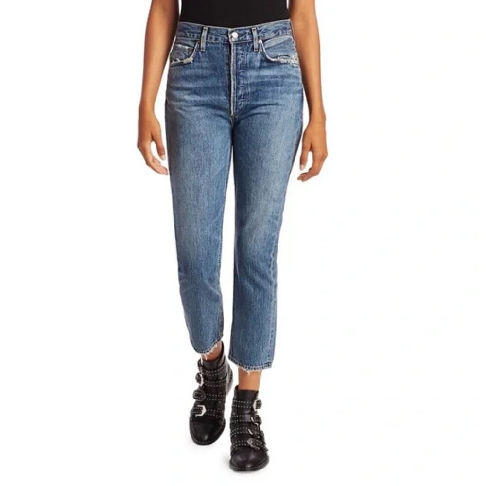 Agolde "Riley" Mid-Rise Straight-Leg Ankle Jeans Button Fly 27